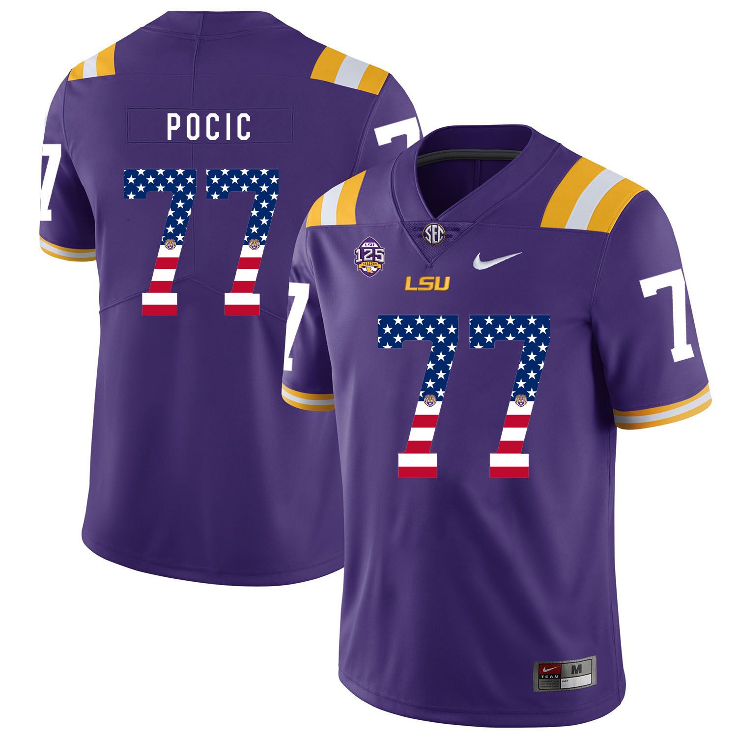 Men LSU Tigers #77 Pocic Purple Flag Customized NCAA Jerseys